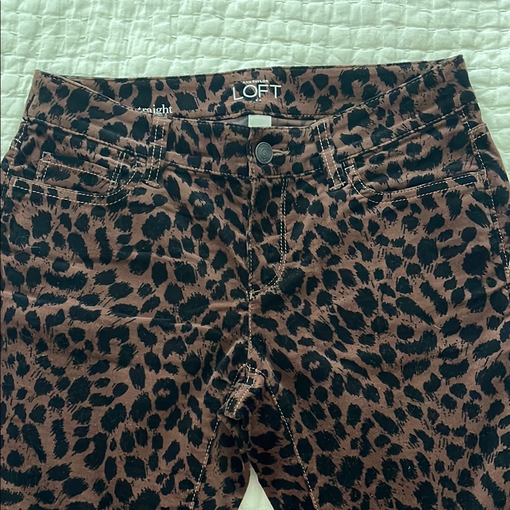 LOFT Animal Print Trousers in Black and Brown